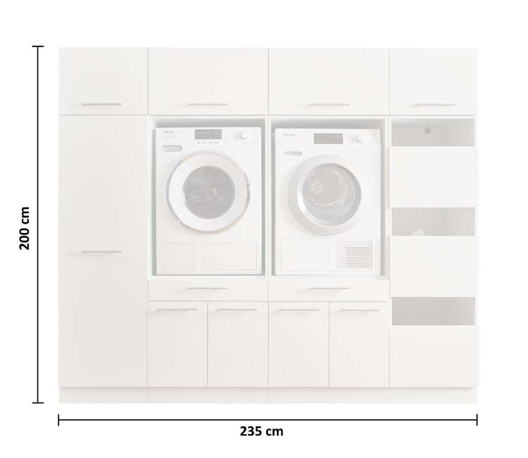 Wasmachine kast Decowash set 17 wit 235x67,5x200cm