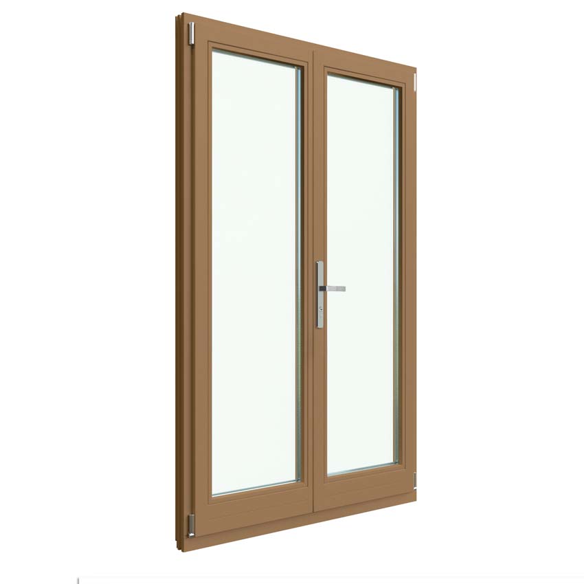 Fenêtre terasse Meranti Vardelux 2 vantaux 68mm naturel 1400x2150mm