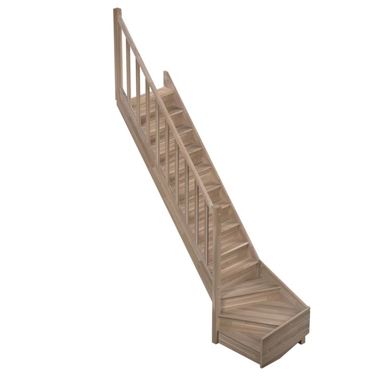 Escalier fermé chêne Hamburg avec quart tournant bas gauche avec rampe