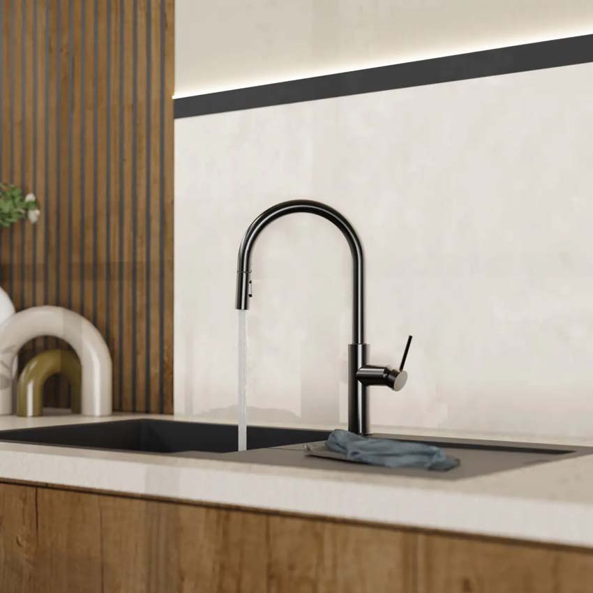 Robinet de cuisine Wasserwerk WK 13 Sphere graphite mat avec bec extractible