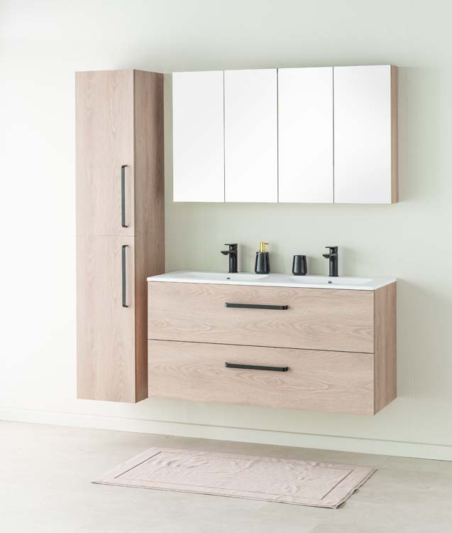 Meuble de salle de bain Chêne bison 1200 mm lavabo noir