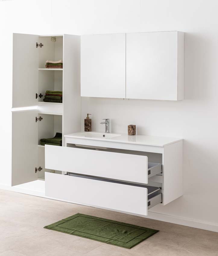 Badkamermeubel Tibo wit met enkele wastafel glanzend wit 120cm