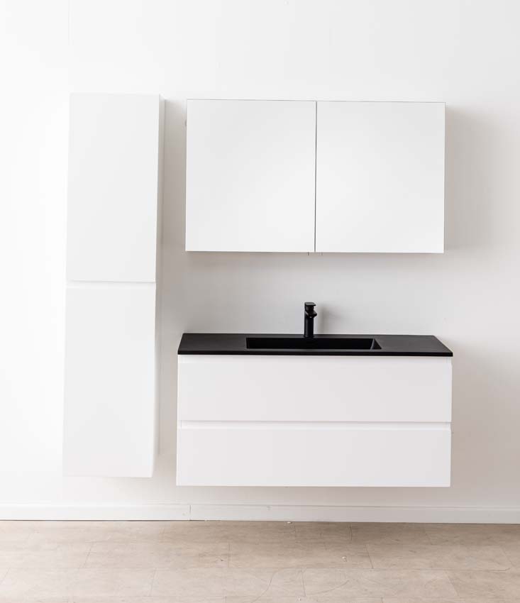 Badkamermeubel Tibo wit met enkele wastafel mat zwart 120cm