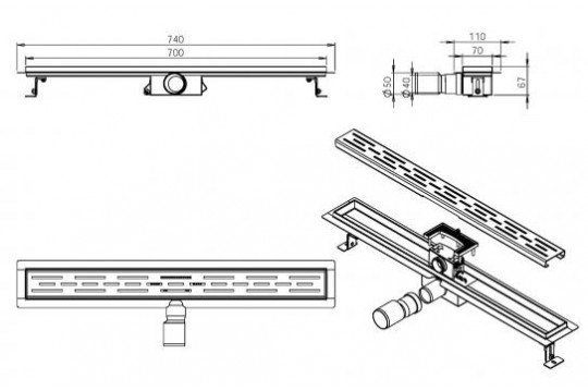 Caniveau de douche inox doré 70cm