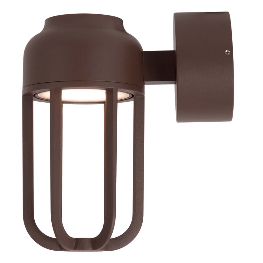 Lucide Essential Wells - Wandlamp binnen/buiten - Ø10cm - LED - 1x8W 2700K - IP54 - Roestbruin
