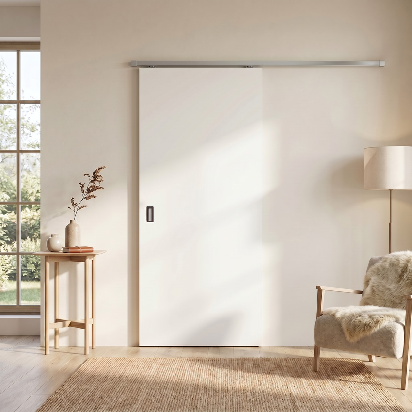 Complete enkele schilder schuifdeur 93x211,5cm tubespaan + rail inox