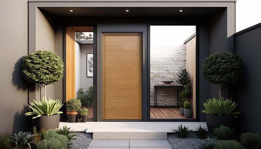 Porte extérieure bois Ebro meranti naturel 980x2180mm ouvrant à gauche