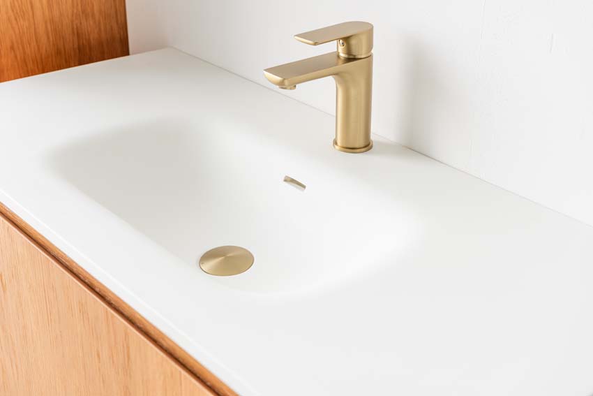 Badkamermeubel Floris eik hangend met enkele wastafel glanzend wit 100cm