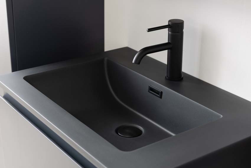Meuble de salle de bain Tibo gris 1200 mm lavabo double noir mat