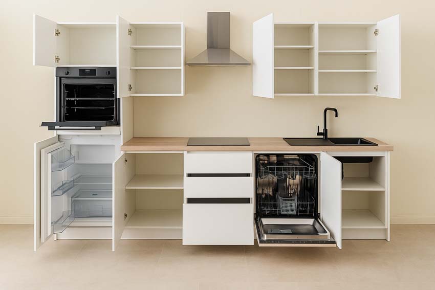 Cuisine Plenti 280 cm - four en haut - tiroirs - sans appareils - blanc/look de chêne