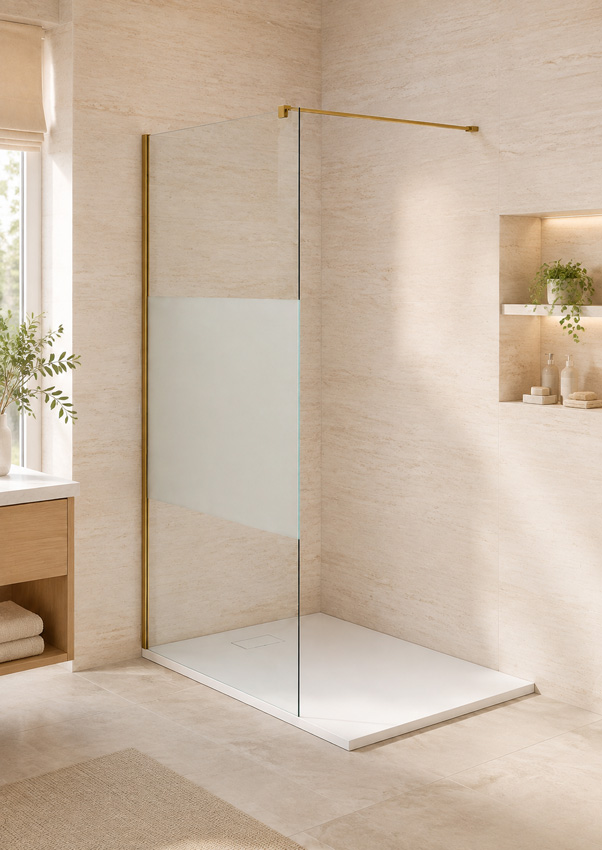 Paroi de douche à l'italienne Anais verre partiellement dépoli avec kit de profilés doré 97x200cm
