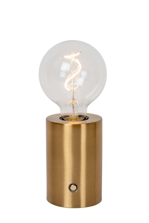 Lucide VIVO - Oplaadbare Tafellamp - Accu/Batterij - Ø 8 cm - LED Dimb. - E27 - 1x1W 2700K - Mat Goud / Messing