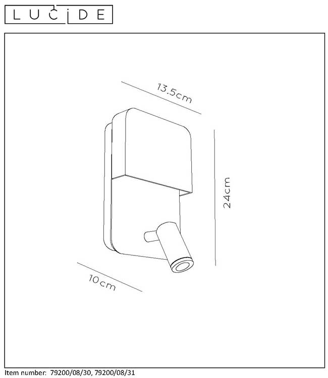 Lucide BOXER - Applique murale - LED - 1x5W 3000K - Point rechargement USB - Blanc