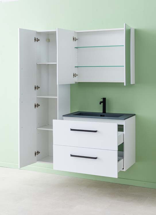 Meuble de salle de bains Bison blanc mat suspendu avec lavabo simple aspect ciment 80cm