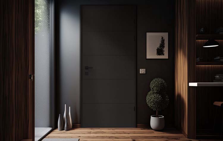 Porte extérieure bois Ebro meranti noir ouvrant à droite sur mesure