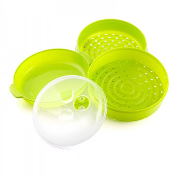 Cuiseur-vapeur double pour micro-ondes vert 22 x 12/17 cm