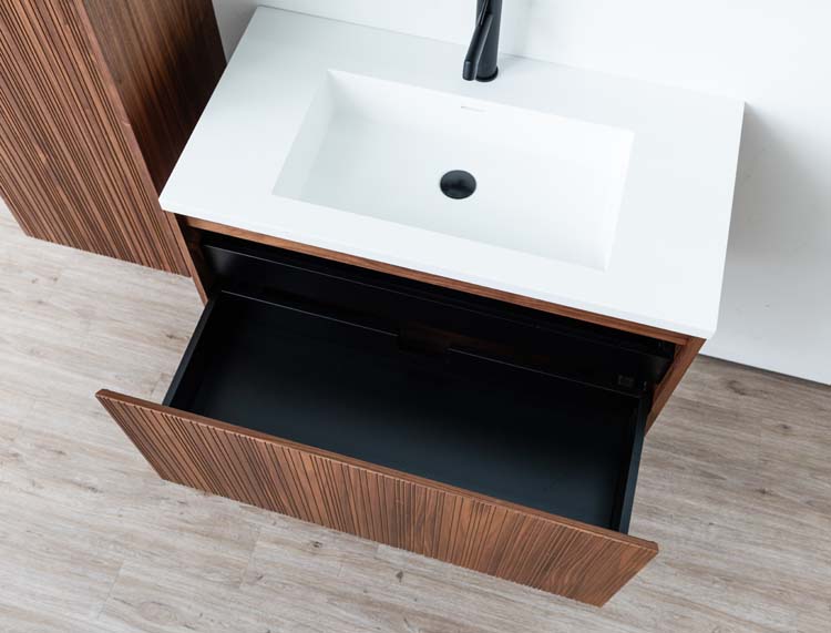 Meuble de salle de bains Warren noyer suspendu avec lavabo simple blanc mat 90cm