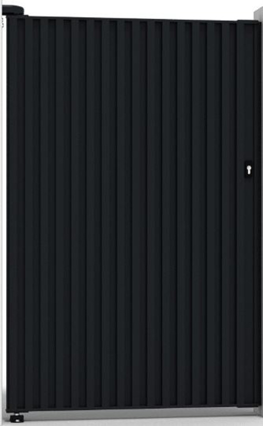 Enkele draaipoort Line Up aluminium zwart 100x175cm - gesloten met verticale lamellen, linksdraaiend, inclusief beslag