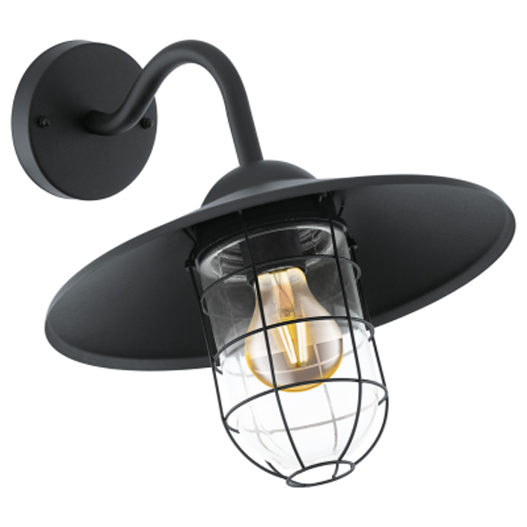 Applique extérieure noir/verre excl lampe 