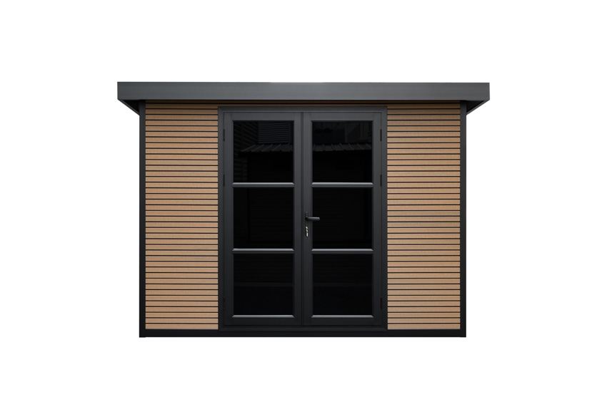 Abri de jardin Yasmine en bois composite stone grey/sandstone 290x290cm double porte