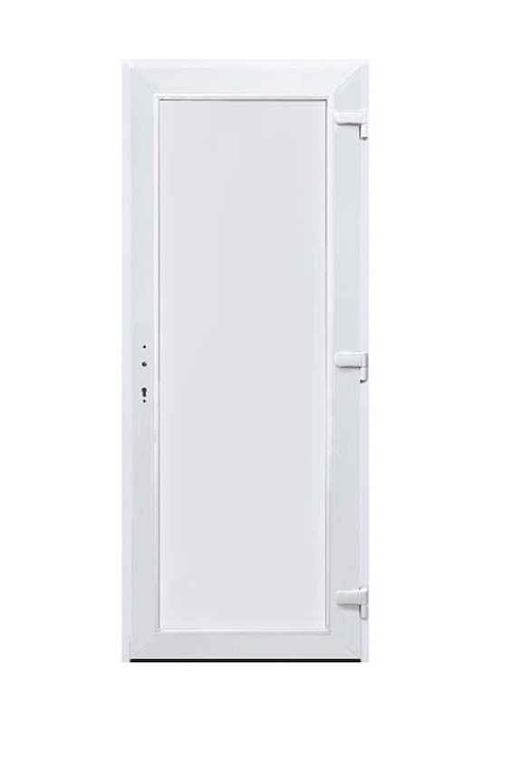 Porte extérieure panneau lisse PVC blanc ouvrant à droite ouvrant vers lextérieur sur mesure