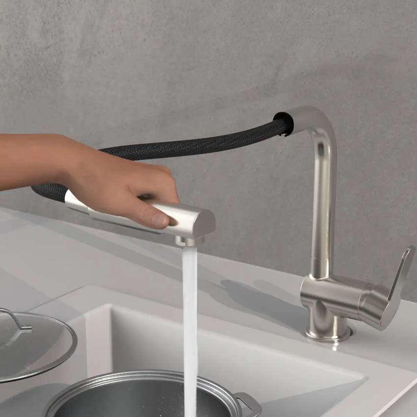 Robinet de cuisine Levi inox-look avec bec extractible