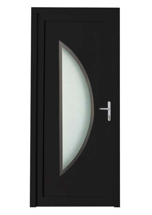Porte extérieure demi-lune bordure inox PVC verre mat noir/blanc 980x2180mm ouvrant à droite