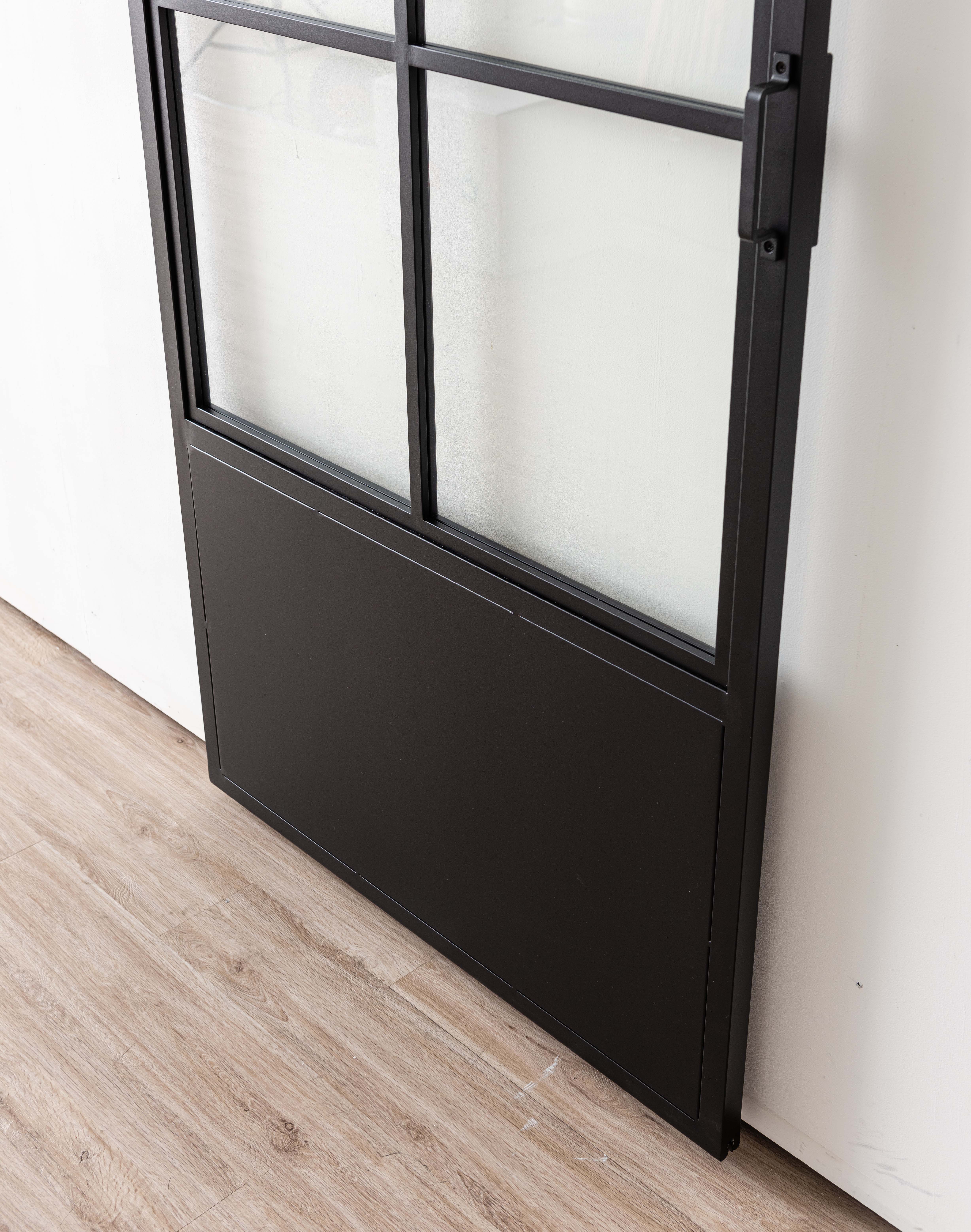 Porte coulissante simple en acier complète Tyra 6R 93x213,4cm + rail noir