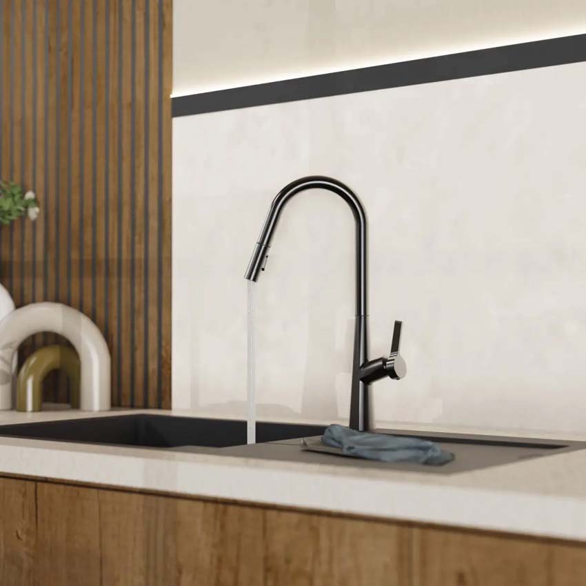 Robinet de cuisine Wasserwerk WK 9 Curve graphite mat avec bec extractible
