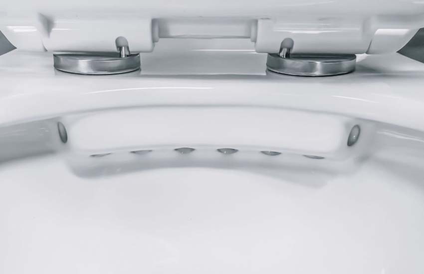 Toilette suspendue sans rebord blanc brillant avec siège WC softclose