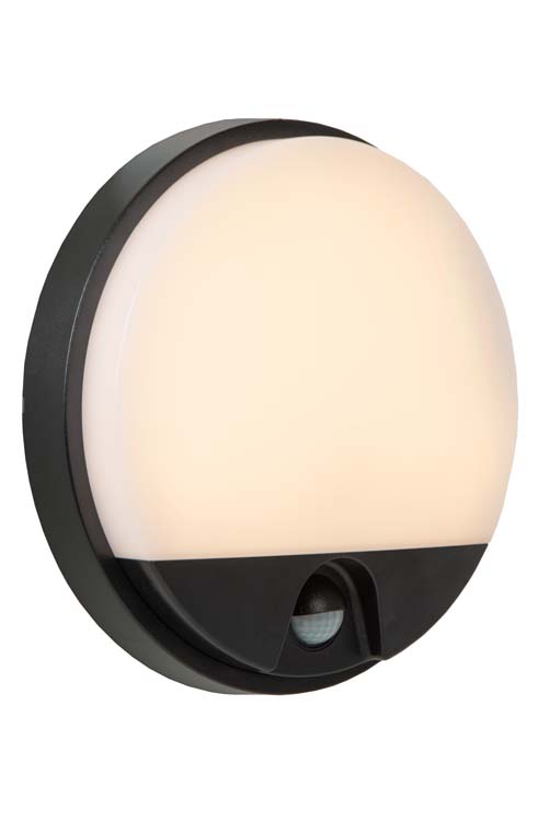Lucide HUPS IR - Wandlamp Buiten - LED - 1x10W 3000K - IP54Beweging & dag/nacht sensor - Rond - Zwart