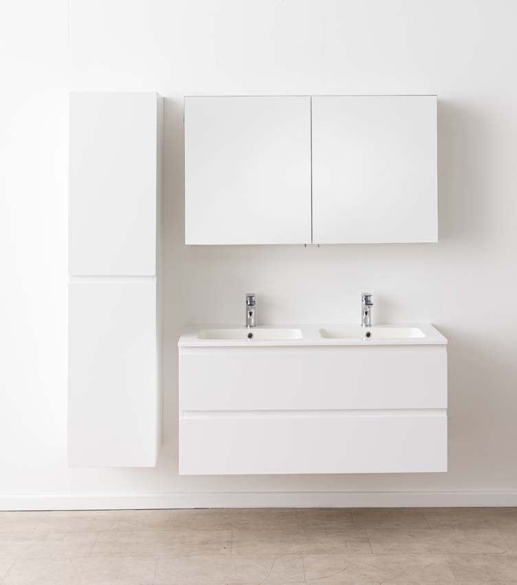 Badkamermeubel Tibo wit met dubbele wastafel glanzend wit 120cm