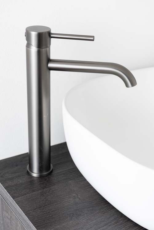 Wastafelkraan Miley slim gunmetal verhoogd