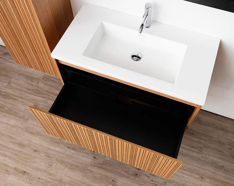 Meuble de salle de bain Warren afrormosia 900 mm lavabo blanc mat