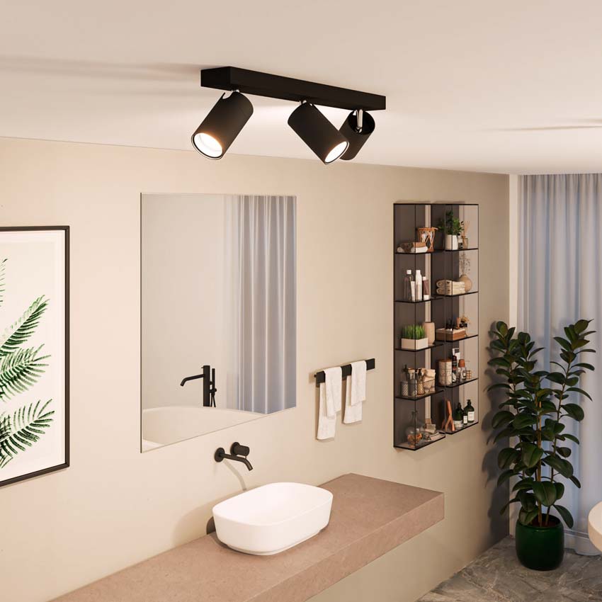 Opbouwspot zwart 3 spots rond voor badkamer IP44