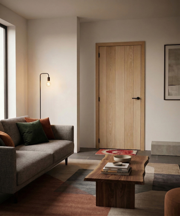 Porte intérieure complète Belves chêne plaqué 201,5x73cm alvéolaire réversible + châssis 16,5cm