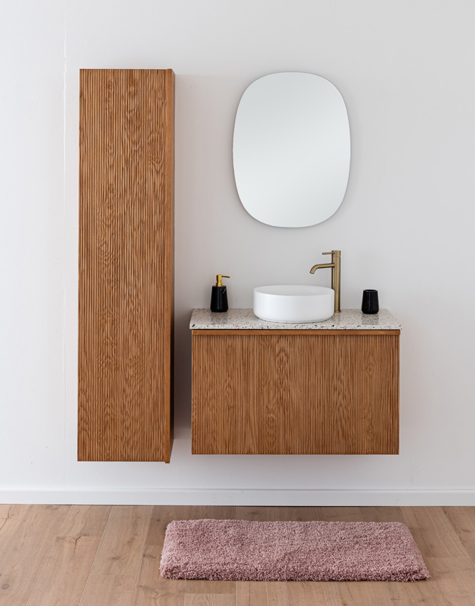 Badkamermeubel Fae eik hangend met enkel topblad terrazzo 90cm