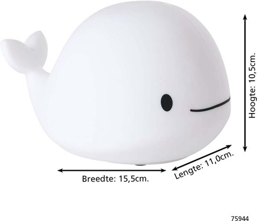 Tafellamp Dolfijn - Wit - H10,5cm - Dimbaar - LED - 1x5W - RGB/3000K - USB