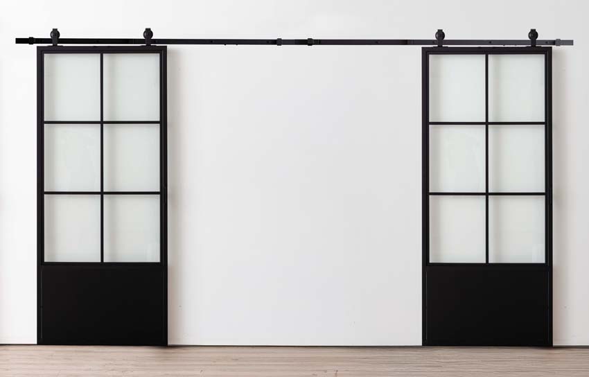 Porte coulissante double en acier complète Tyra 2x 6R sur mesure