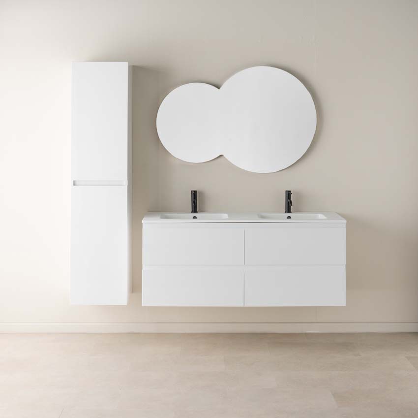 Meuble de salle de bain Tibo blanc 1400 mm lavabo double blanc mat