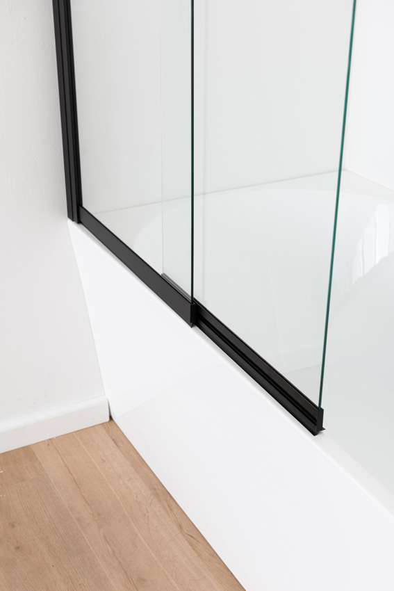 Pare-baignoire Unna verre/noir mat extensible 100x145cm