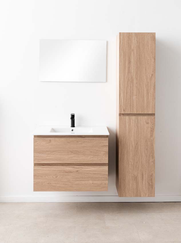 Badkamermeubel Bianca eik hangend met enkele wastafel glanzend wit 80cm Badkamermeubel Bianca eik hangend met enkele wastafel glanzend wit 80cm