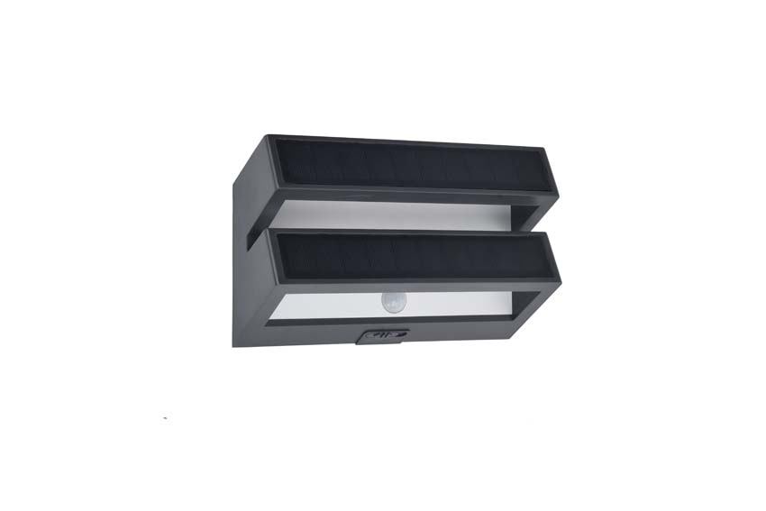 Wandlamp buiten Nova Solar - grijs - dimbaar - 8.2W - 4000K - IP54 - met bewegingssensor