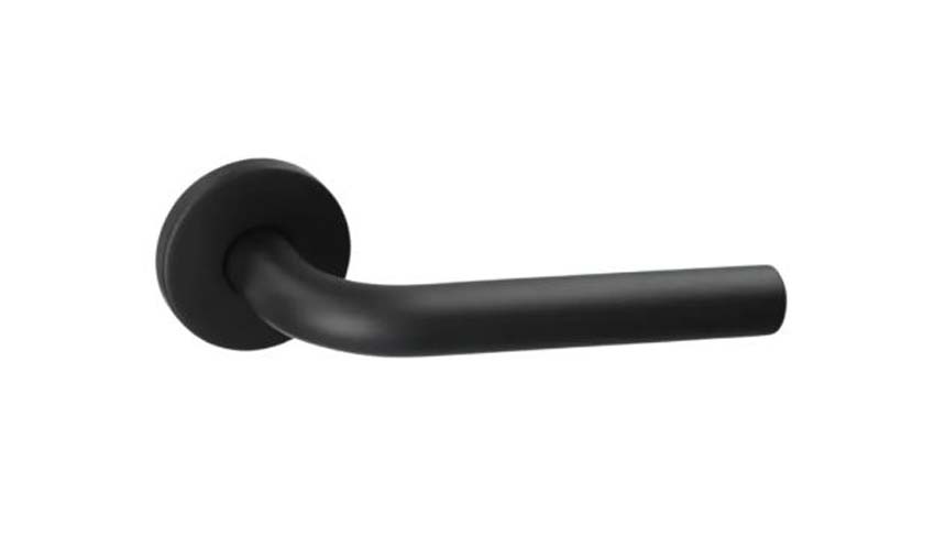 Deurkruk pro L shape zwart rond 19mm set met rozetten zonder sleutelplaat Deurkruk pro L shape zwart rond 19mm set met rozetten zonder sleutelplaat