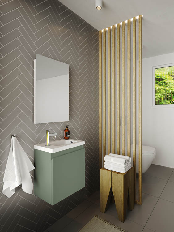 Meuble lave-mains Atlanta vert sauge vasque polybéton blanc 48x40x25cm