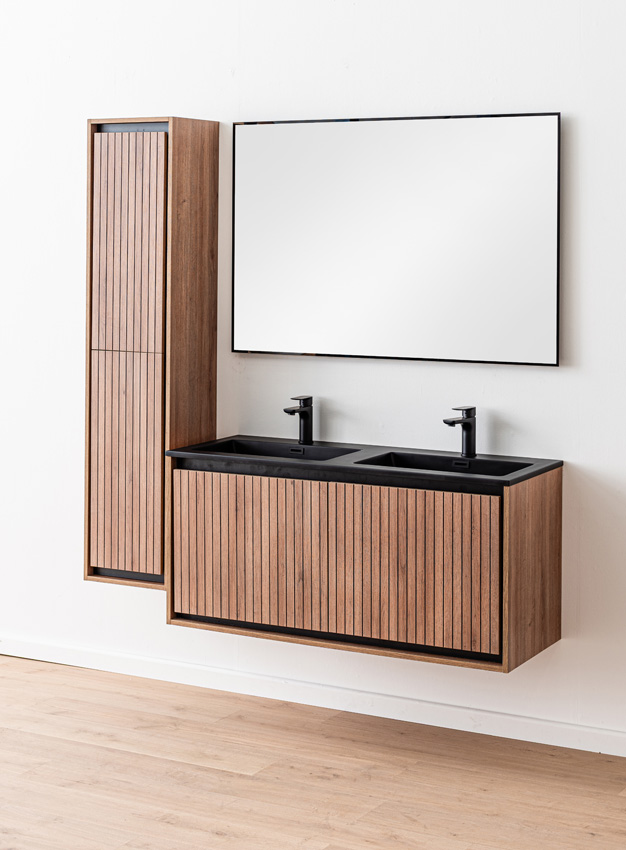 Badkamermeubel Toledo eik/zwart met dubbele wastafel mat zwart 120cm