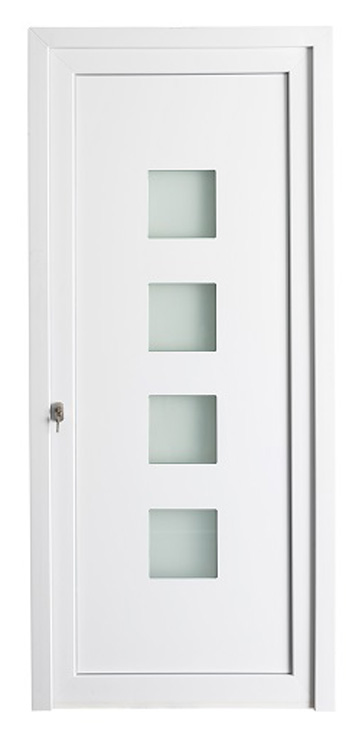 Porte extérieure 4 carreaux PVC blanc - Gauche vitrage mat 980x2180mm