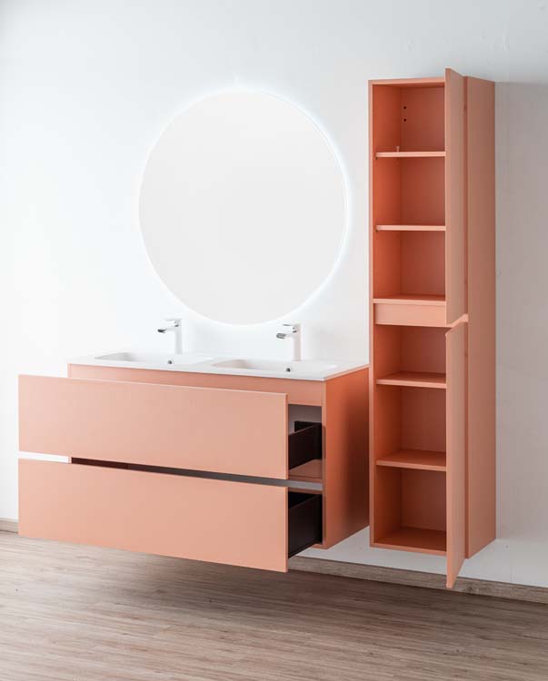 Meuble de salle de bains Puro blush suspendu avec lavabo double blanc mat 120cm