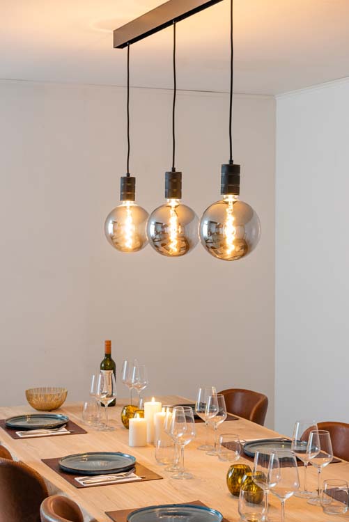 Railverlichting design Béa zwart set 1,2m 3 pendels Bol Chroom E27 3x4W