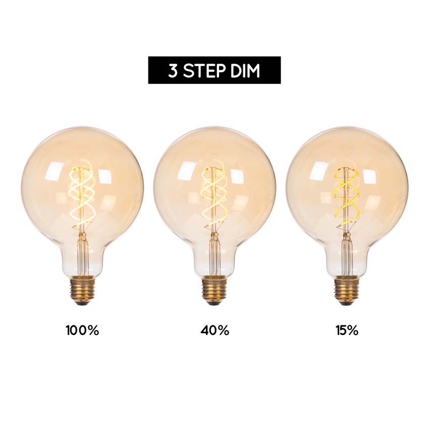 Lucide ST64 - Ampoule filament - Ø6,4cm - LED 3 niveaux dimmable (Mémoire) - E27 - 1x4,9W 2200K - Ambré